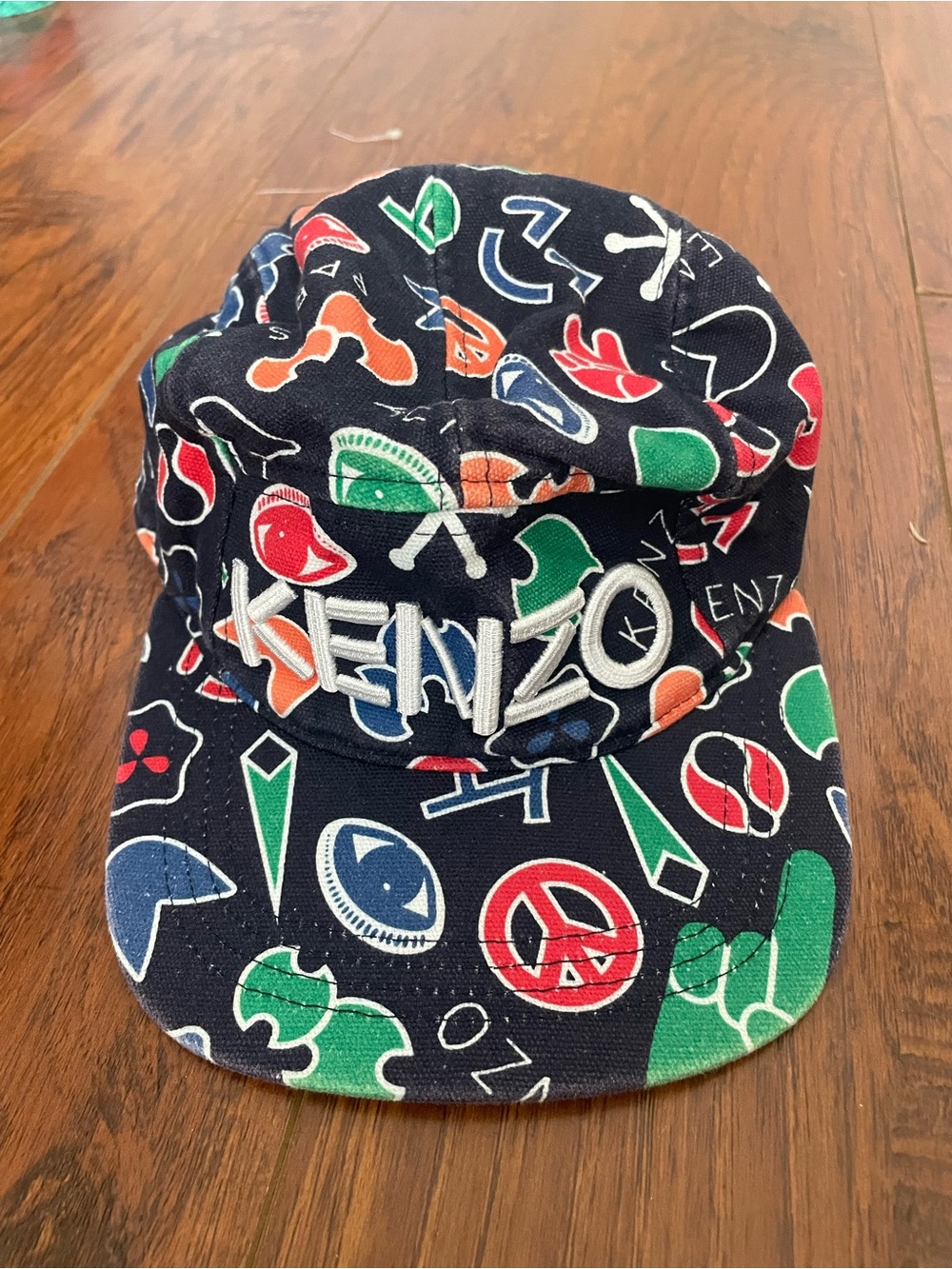 Kenzo Navy Cap with Multicolor Graphic Motifs